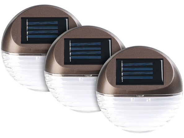 Pack de 3 lampes solaires rondes à LED pour clôtures & escaliers