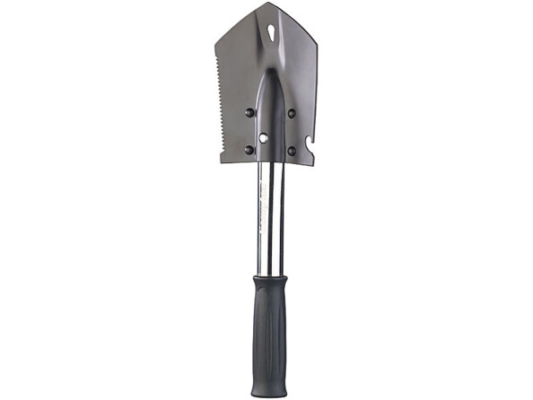 Outil de jardin multifonction avec un manche et ses 4 accessoires se rangent ensuite simplement dans le sac de transport