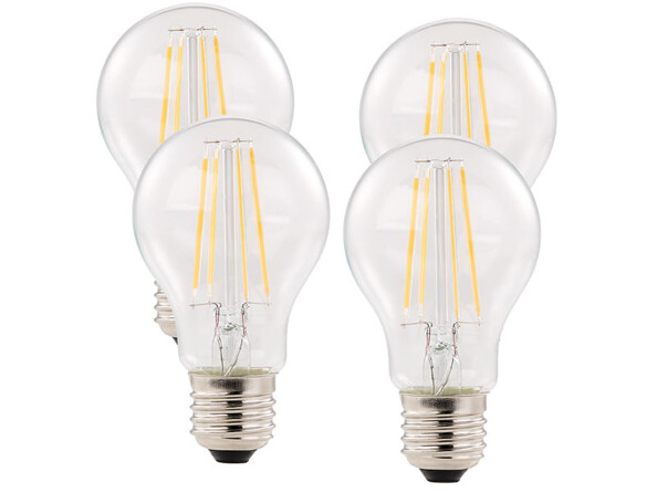 Pack 4 ampoules LED à filament format goutte E27 6W 806 lm 360° -  blanc chaud