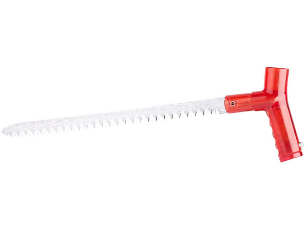 Scie à glace et à bois avec poignée rouge et lame en aluminium