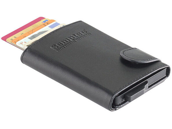 portefeuille en faux cuir avec boitier en aluminium rfid anti hacking piratage carte bleue payement sans contact