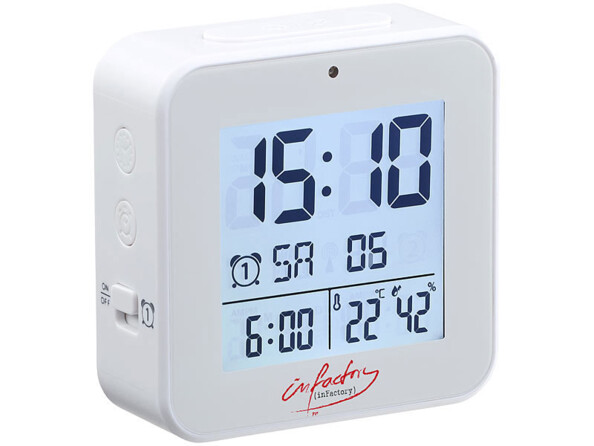Réveil radio-piloté avec fonctions thermomètre et hygromètre