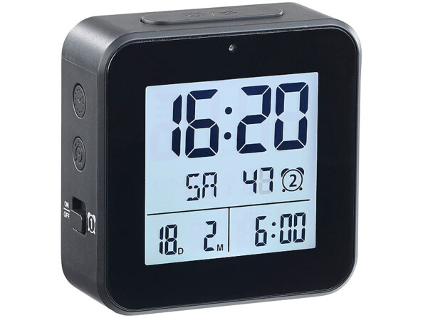Réveil digital blanc radio-piloté éclairage bleu avec jour, date et  température