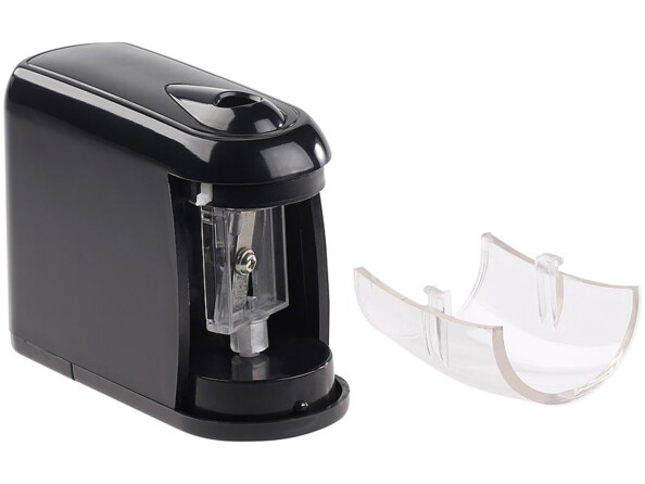 Cache transparent du réservoir retiré avec vue sur le mécanisme d'affûtage des crayons du taille crayon