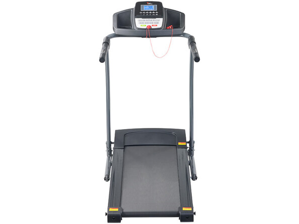 tapis d'entrainement à la course équipé d'un écran LCD pour garder un oeil sur vos données : vitesse, distance parcourue, durée de l'entraînement, calories brûlées et fréquence cardiaque