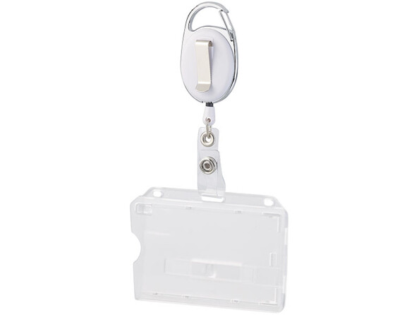 Un porte badges spécifique avec enrouleur vu de dos.