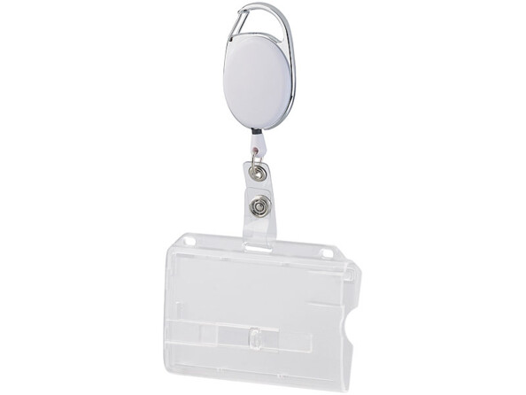 Un porte badges spécifique avec enrouleur vu de face.