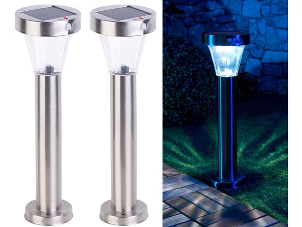 2 lanternes de jardin solaires "Silva" en acier inoxydable Lunartec