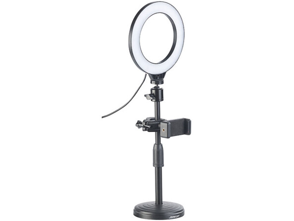 Anneau LED avec support pour smartphone.