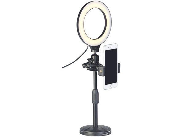 Anneau LED Somikon avec support pour smartphone.