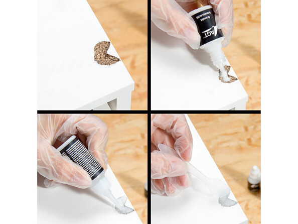 Application de colle extra forte à granules blancs.