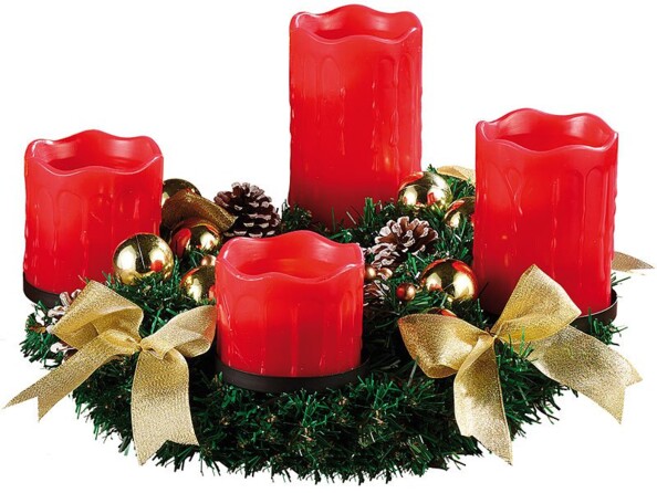 Couronne de l'Avent avec ornements dorés & 4 bougies à LED