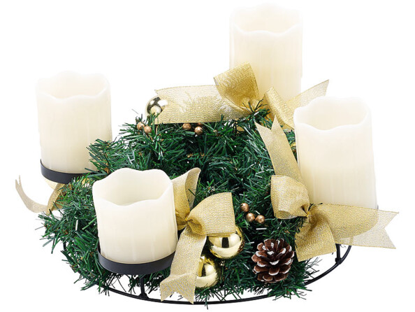 Couronne de l'Avent avec ornements dorés & 4 bougies à LED