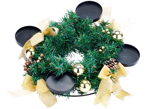 Couronne de l'Avent avec ornements dorés & 4 bougies à LED