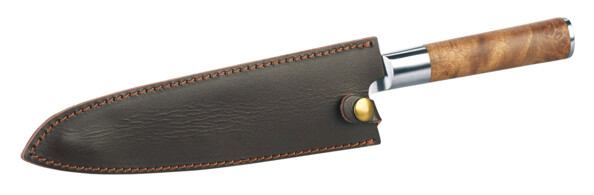 Couteau éminceur avec son étui en cuir pour la lame