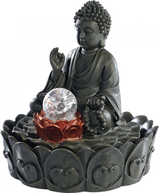 Fontaine lumineuse d'intérieur 'Bouddha' avec boule en verre