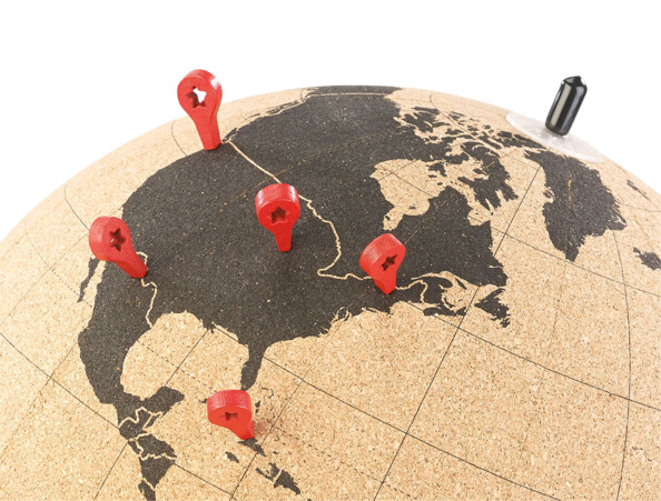 Mappemonde mise en situation avec les épingles