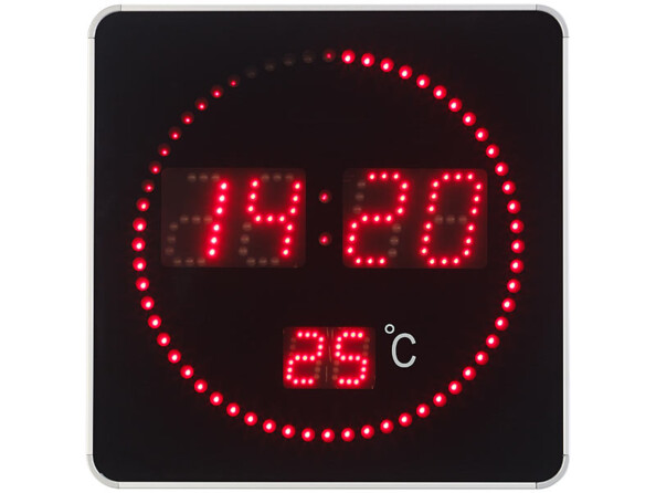 Horloge murale radio-pilotée Lunartec avec grand affichage LED.