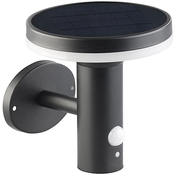 applique murale solaire d'exterieur design noir mat avec detecteur luminosité et mouvement lunartec