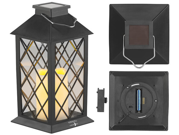 Lanterne extérieure avec panneau solaire crochet de suspensions et emplacement pour pile