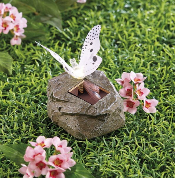 Papillon solaire à LED sur pierre artificielle - gris