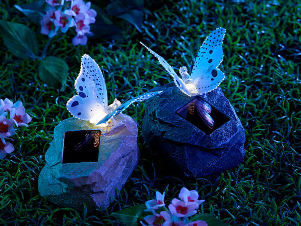 Papillon solaire à LED sur pierre artificielle - gris