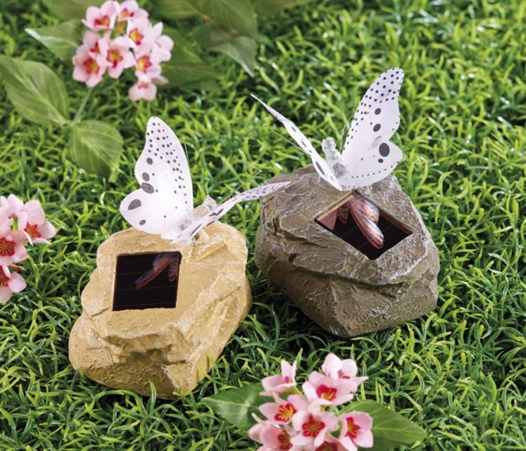 Papillon solaire à LED sur pierre artificielle - jaune