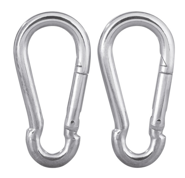 2 mousquetons gris en fer pouvant supporter chacun un poids de jusqu'à 200 kg