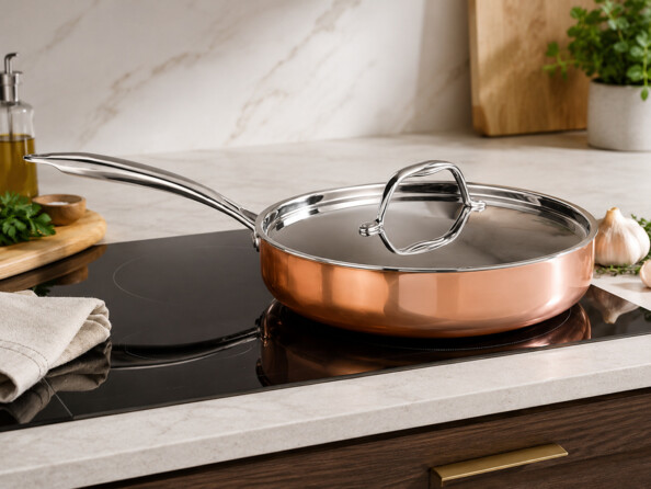 Sauteuse en cuivre 24 cm avec couvercle acier inoxydable
