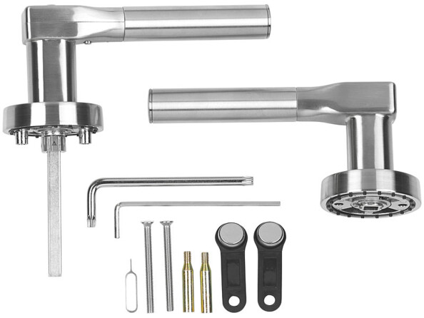 Différentes pièces de la serrure connectée din gauche.