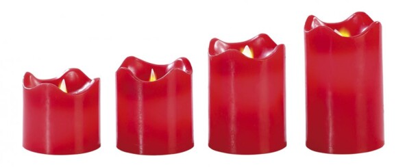 Set de 4 bougies LED en cire véritable - Rouge avec flamme vacillante