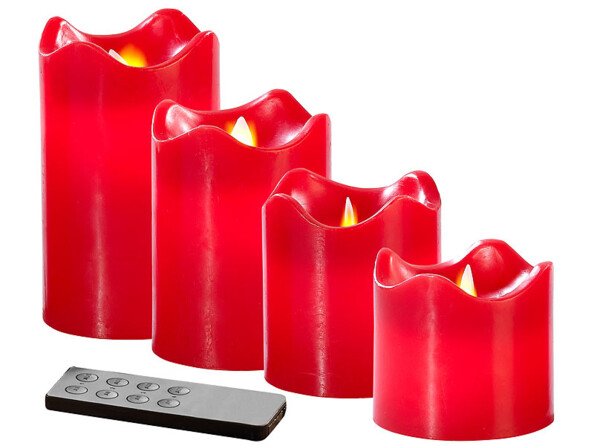 Set de 4 bougies LED en cire véritable - Rouge avec flamme vacillante