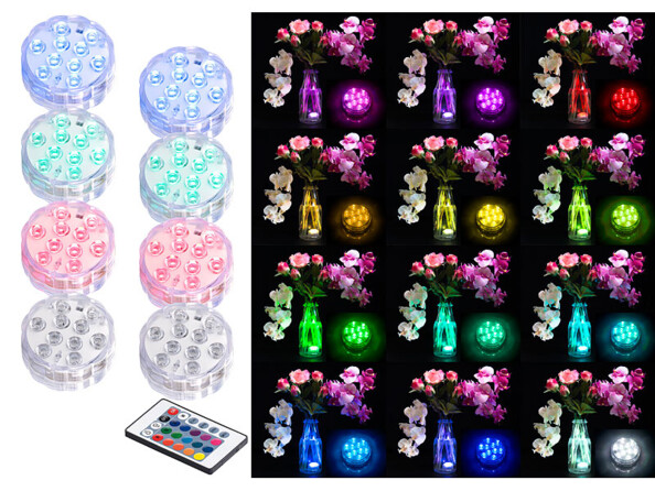 8 lampes immersibles à LED RVB avec télécommandes - 75 mm