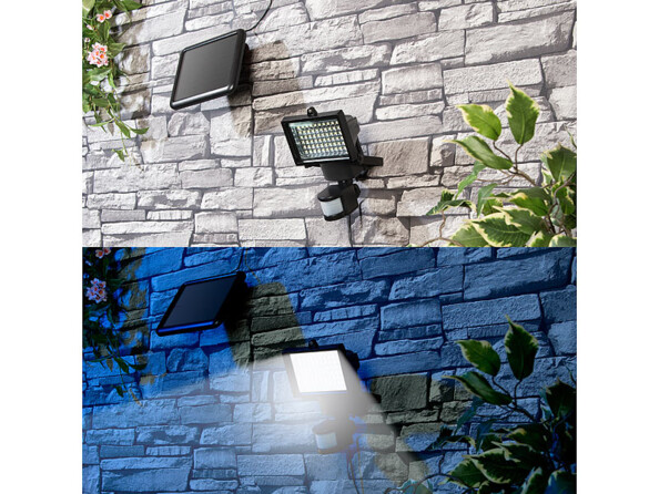 Spot mural solaire à LED mis en situation