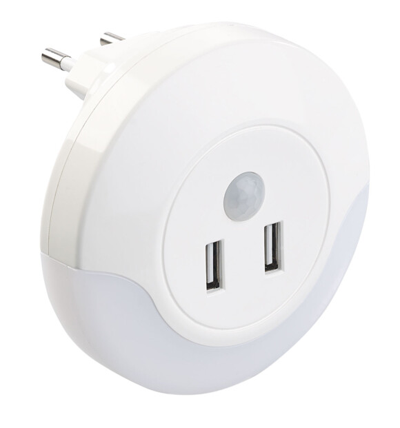 2 veilleuses à LED automatiques sur prise de courant avec 2 ports USB