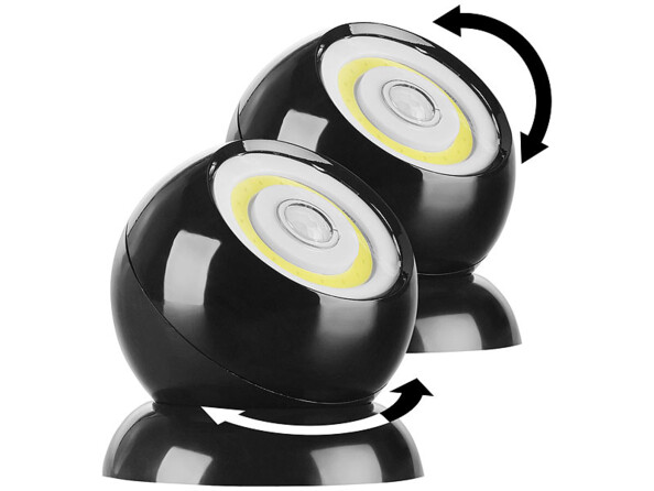 2 lampes sans fil 200 lm à LED COB et détecteur de mouvement WL-420 - Noir
