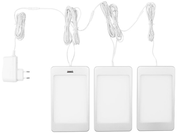 Trois panneaux d'éclairage à LED Luminea avec capteur de mouvement infrarouge.