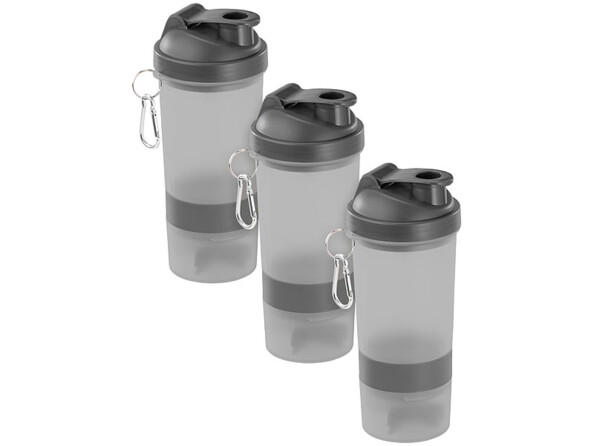 3 shakers spécial fitness 500 ml avec balle mélangeuse et compartiment à poudre