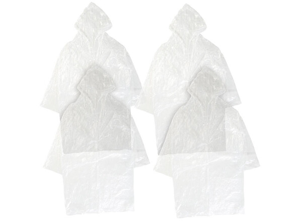 4 longs manteaux de pluie à capuche, coloris transparent