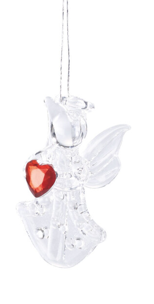 6 anges décoratifs en verre à suspendre avec cœurs colorés