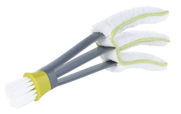 brosse à 3 pattes spéciale stores venitiens avec brosse pour saletés résistantes et chiffon microfibres lavable