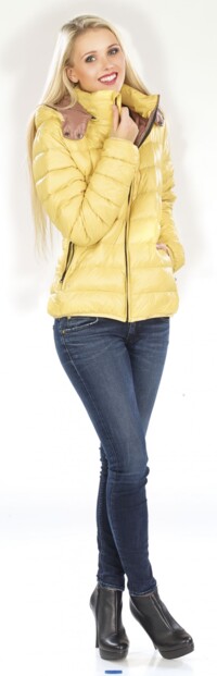 Doudoune ultralégère en duvet avec col montant et capuche - Jaune - Taille S