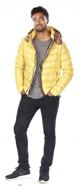 Doudoune ultralégère en duvet avec col montant et capuche - Jaune - Taille S