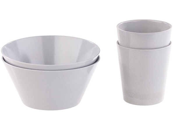 2 sets de vaisselle 16 pièces en bambou mélaminé pour 4 personnes