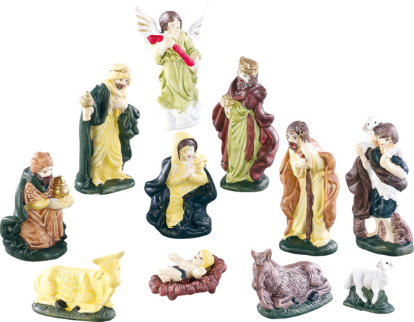 Lot de 11 figurines pour crèche de Noël en porcelaine peintes à la main