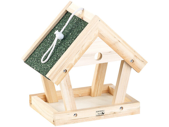 Mangeoire à oiseaux. Protection parfaite contre les intempéries : toit en papier goudronné sablé et bois de sapin laqué