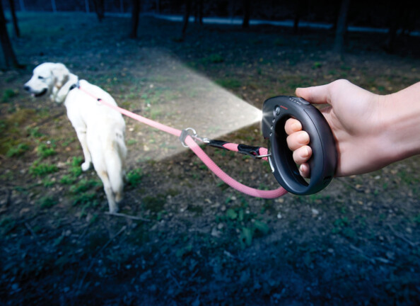 Poignée pour laisse de chien avec lampe LED et alarme