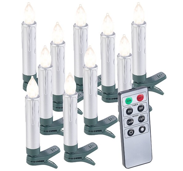 pack de fausses bougies led argentées télécommandable sans danger pour sapin de noel lunartec