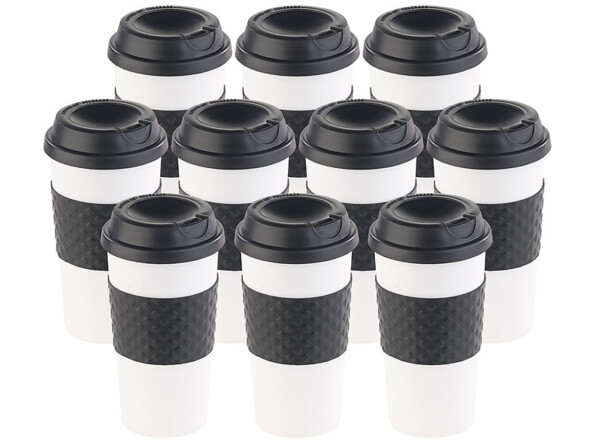 10 gobelets "Coffee to go" à double-paroi avec couvercle en silicone - 475 ml