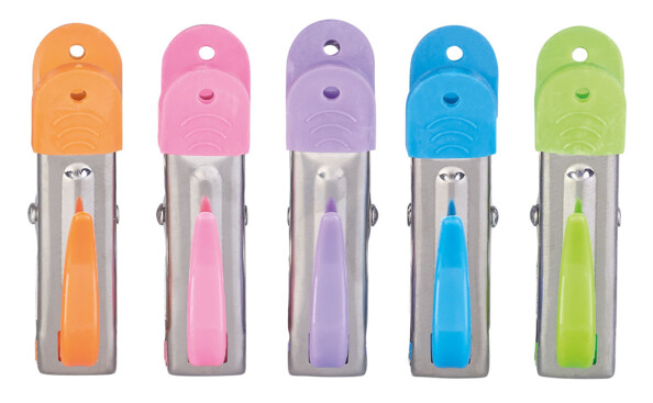 20 pinces à linge avec clips de suspension extérieurs et soft grip, 5 coloris